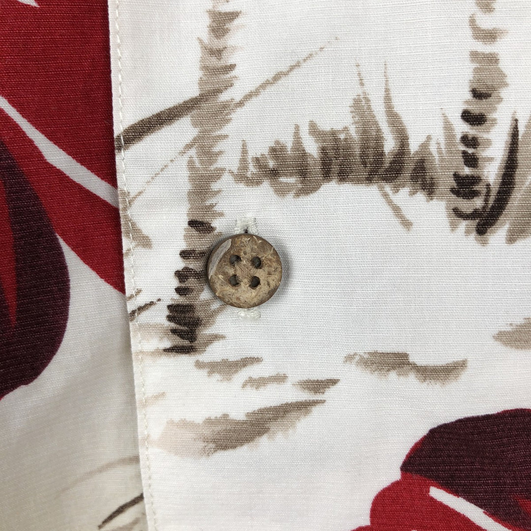 Ralph Lauren CHAPS Hawaiian Aloha Shirt, Hibiscus Pattern, Boxy Shirt, Men's Size L (approx.) cotton Beige type Vintage Second Hand