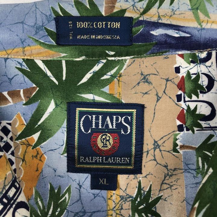 Ralph Lauren CHAPS All-over print open-collar Hawaiian Aloha shirt, boxy style, men's size XL equivalent. cotton blue type Vintage Second Hand