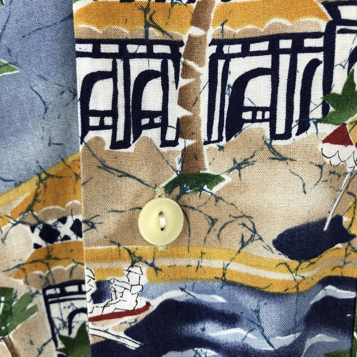 Ralph Lauren CHAPS All-over print open-collar Hawaiian Aloha shirt, boxy style, men's size XL equivalent. cotton blue type Vintage Second Hand