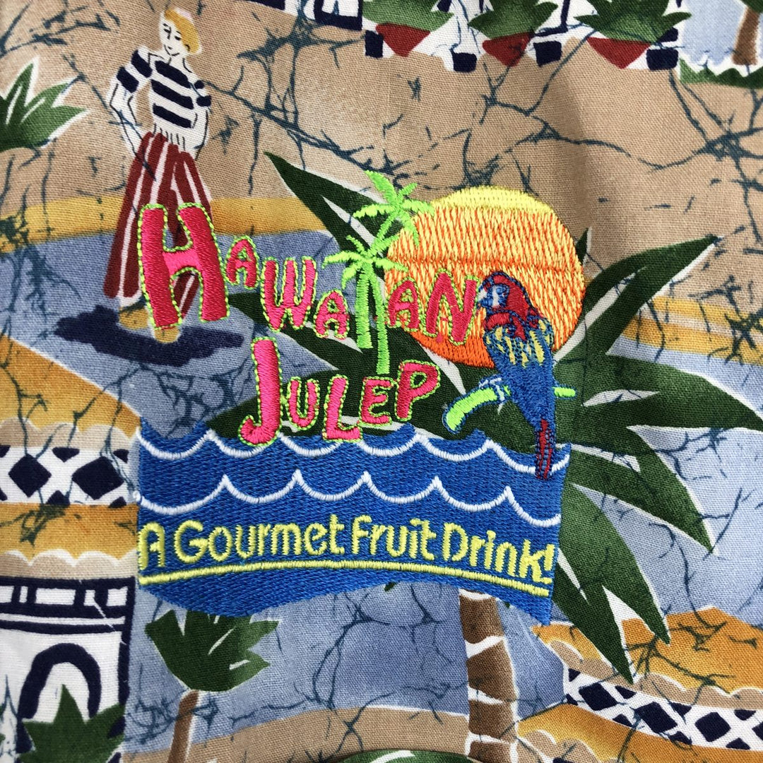 Ralph Lauren CHAPS All-over print open-collar Hawaiian Aloha shirt, boxy style, men's size XL equivalent. cotton blue type Vintage Second Hand