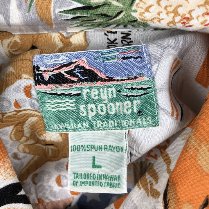 80s-90'S Reyn Spooner Diamond Head Tag All-Over Print College Rayon Aloha Shirt Men's Size L (Equivalent) Vintage Rayon orange type Vintage Second Hand