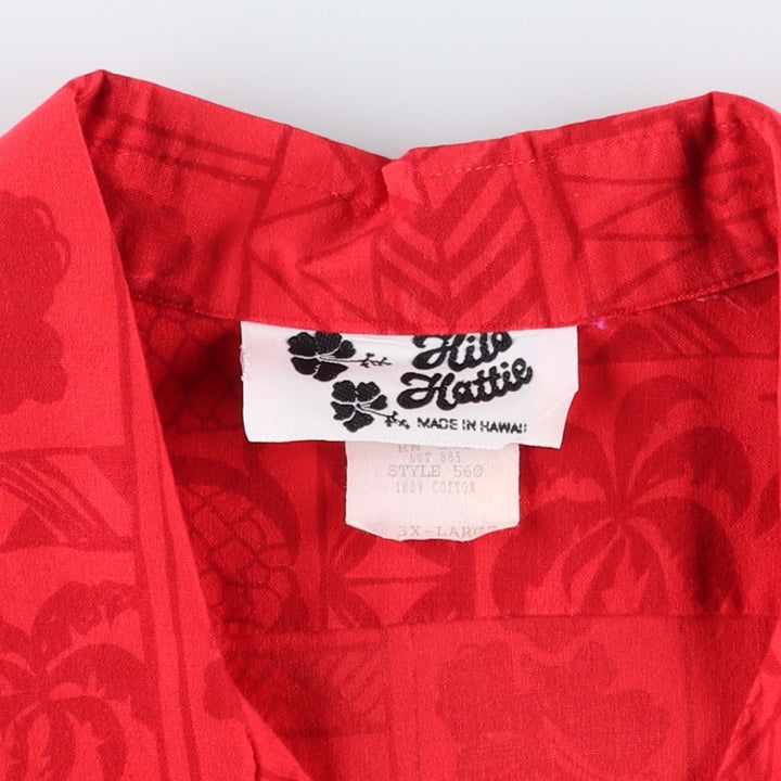 Big Size 80'S Hilo Hattie All-Over Print Open Collar Hawaiian Aloha Shirt Box Shirt Made in Hawaii Men's XXXL Equivalent cotton red type Vintage Second Hand