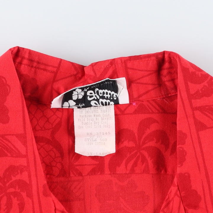 Big Size 80'S Hilo Hattie All-Over Print Open Collar Hawaiian Aloha Shirt Box Shirt Made in Hawaii Men's XXXL Equivalent cotton red type Vintage Second Hand