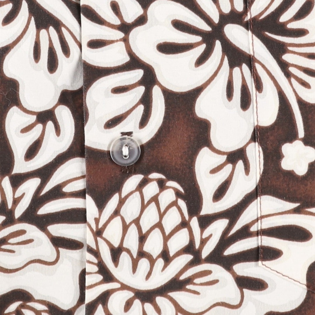80s-90'S EVERGREEN ISLAND all-over floral and striped open-collar Aloha shirt, boxy fit, men's size L. cotton brown type Vintage Second Hand