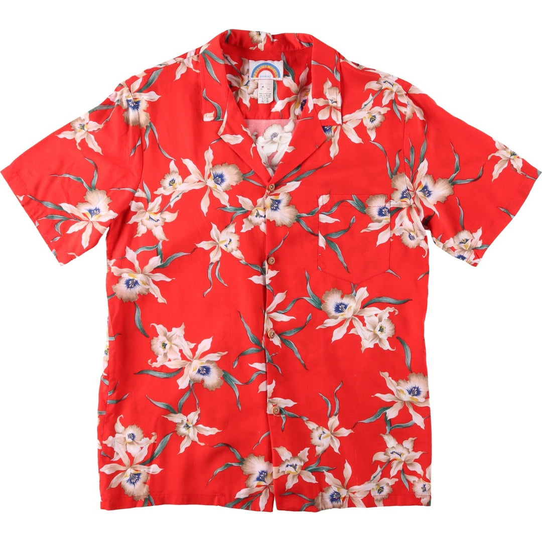 PARADISE FOUND Floral Rayon Open Collar Hawaiian Aloha Shirt, Boxy Shirt, Made in USA, Men's Size M (Equivalent), Vintage Rayon red type Vintage Second Hand