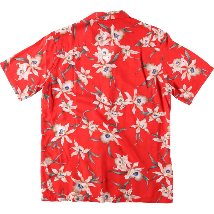 PARADISE FOUND Floral Rayon Open Collar Hawaiian Aloha Shirt, Boxy Shirt, Made in USA, Men's Size M (Equivalent), Vintage Rayon red type Vintage Second Hand