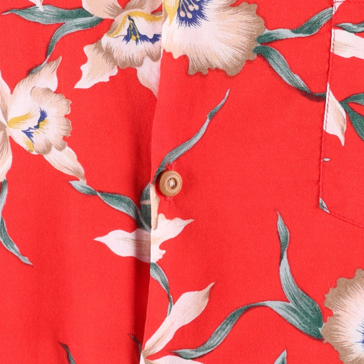 PARADISE FOUND Floral Rayon Open Collar Hawaiian Aloha Shirt, Boxy Shirt, Made in USA, Men's Size M (Equivalent), Vintage Rayon red type Vintage Second Hand