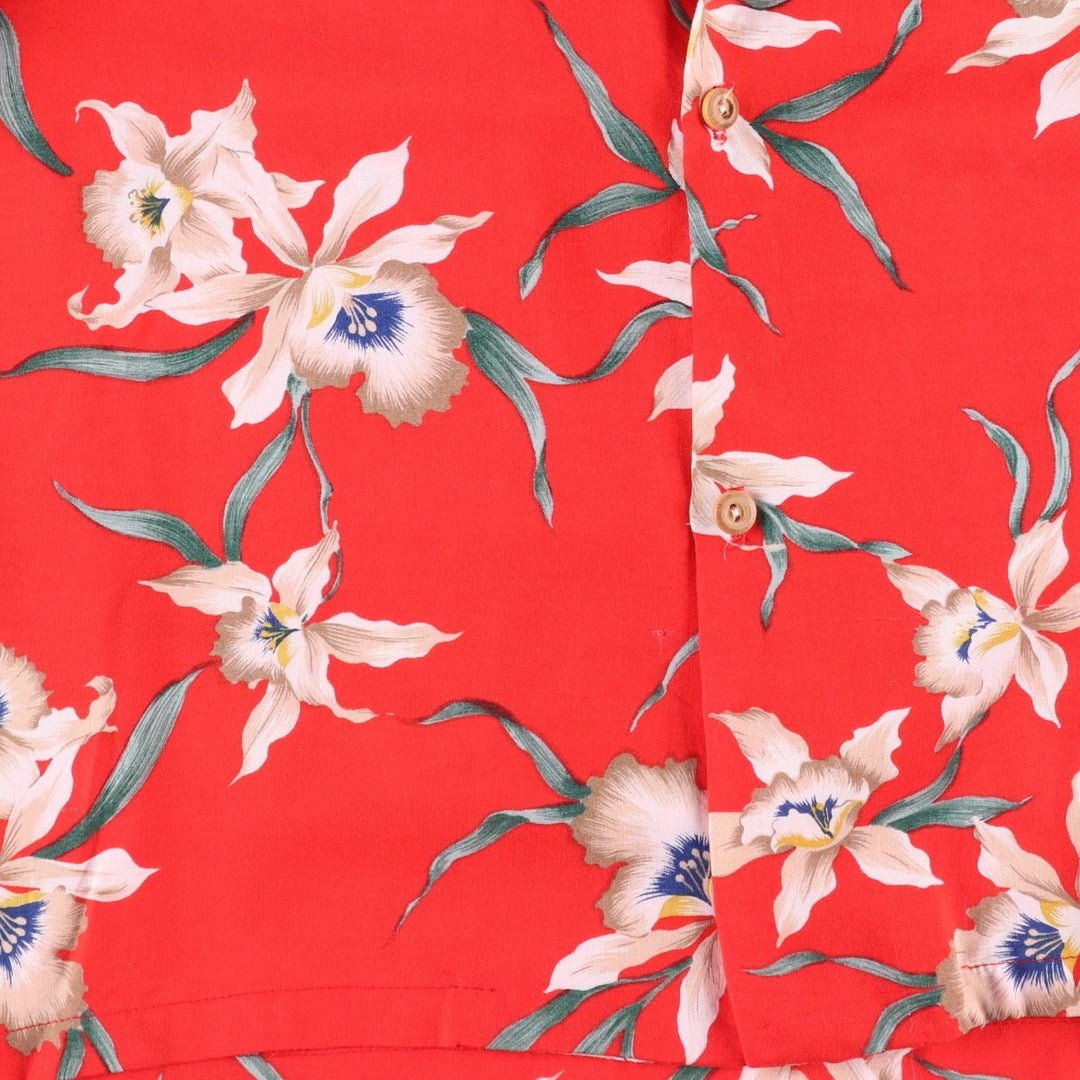 PARADISE FOUND Floral Rayon Open Collar Hawaiian Aloha Shirt, Boxy Shirt, Made in USA, Men's Size M (Equivalent), Vintage Rayon red type Vintage Second Hand