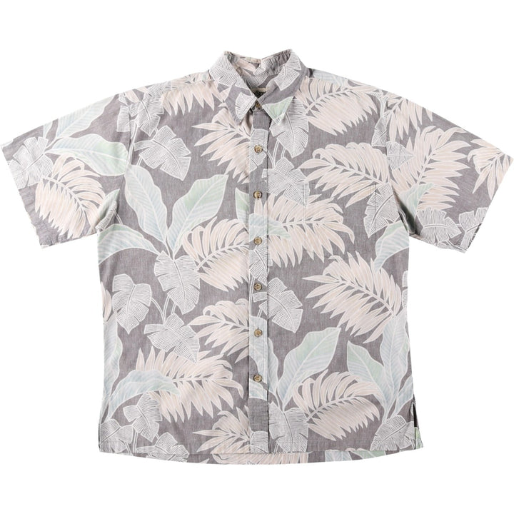 Cooke Street All-over Leaf Pattern Hawaiian Aloha Shirt, Boxy Shirt, Made in Hawaii, Men's Size M cotton Charcoal Vintage Second Hand