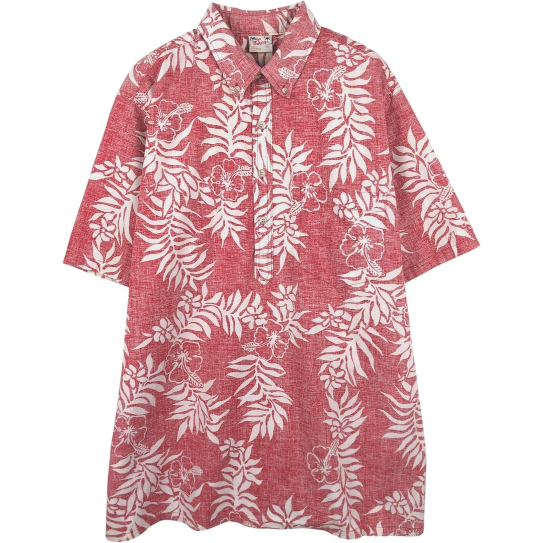 90'S Go Barefoot All-Over Hibiscus Pattern Button-Down Aloha Shirt, Boxy Shirt, Made in USA, Men's XXL Equivalent, Vintage cotton red type Vintage Second Hand
