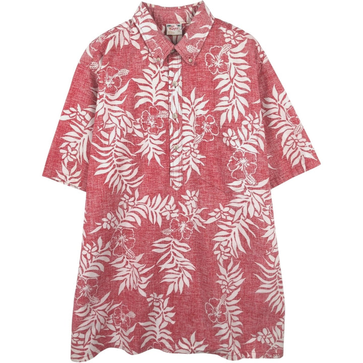90'S Go Barefoot All-Over Hibiscus Pattern Button-Down Aloha Shirt, Boxy Shirt, Made in USA, Men's XXL Equivalent, Vintage cotton red type Vintage Second Hand