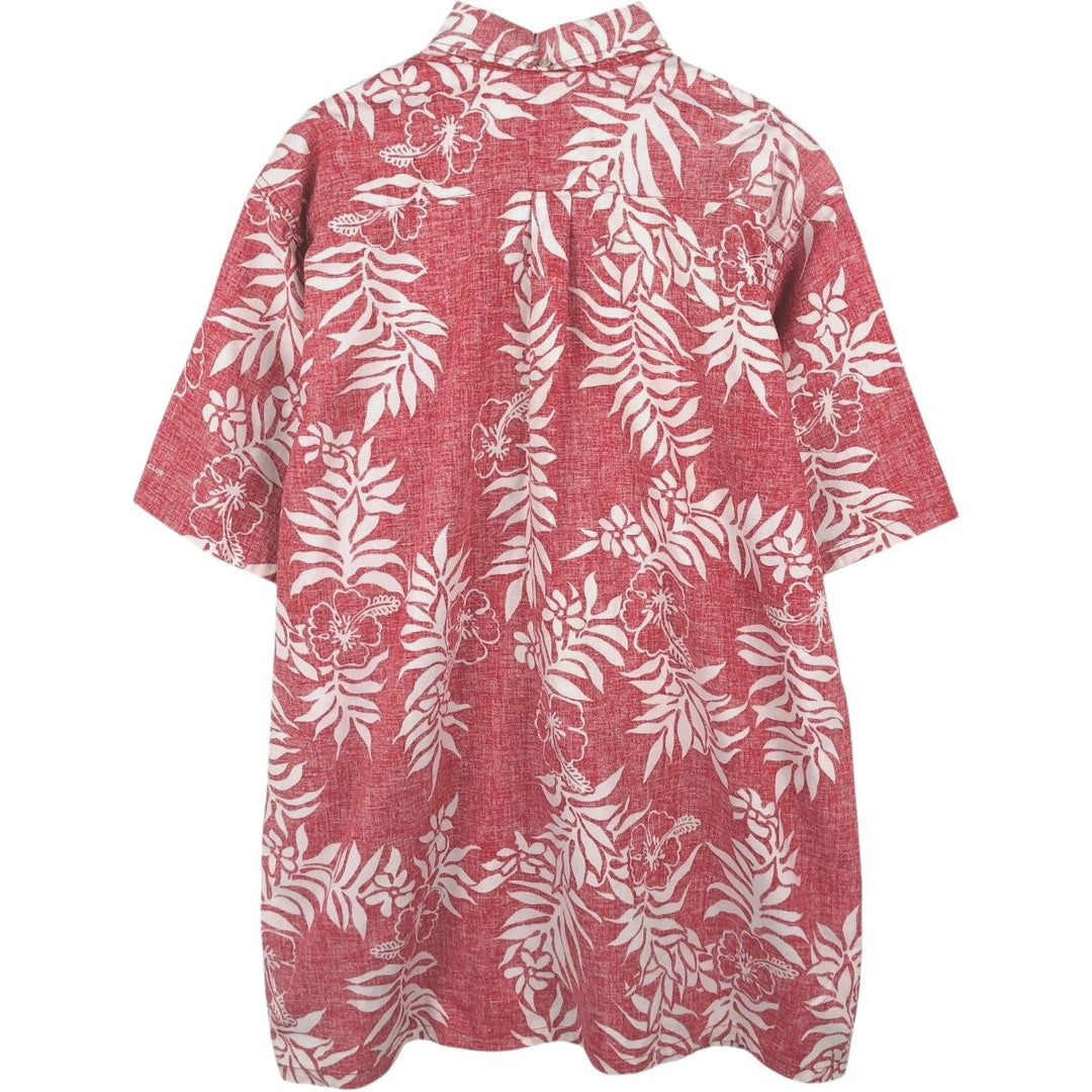 90'S Go Barefoot All-Over Hibiscus Pattern Button-Down Aloha Shirt, Boxy Shirt, Made in USA, Men's XXL Equivalent, Vintage cotton red type Vintage Second Hand