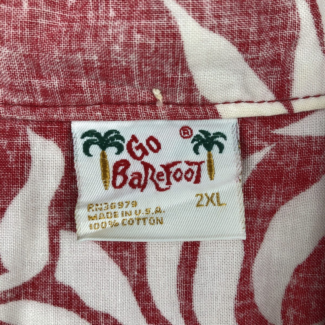 90'S Go Barefoot All-Over Hibiscus Pattern Button-Down Aloha Shirt, Boxy Shirt, Made in USA, Men's XXL Equivalent, Vintage cotton red type Vintage Second Hand