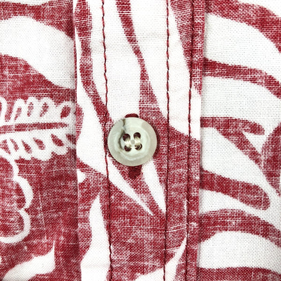 90'S Go Barefoot All-Over Hibiscus Pattern Button-Down Aloha Shirt, Boxy Shirt, Made in USA, Men's XXL Equivalent, Vintage cotton red type Vintage Second Hand