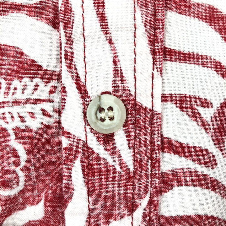 90'S Go Barefoot All-Over Hibiscus Pattern Button-Down Aloha Shirt, Boxy Shirt, Made in USA, Men's XXL Equivalent, Vintage cotton red type Vintage Second Hand