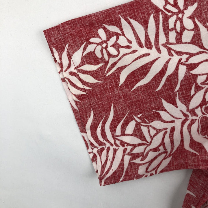 90'S Go Barefoot All-Over Hibiscus Pattern Button-Down Aloha Shirt, Boxy Shirt, Made in USA, Men's XXL Equivalent, Vintage cotton red type Vintage Second Hand