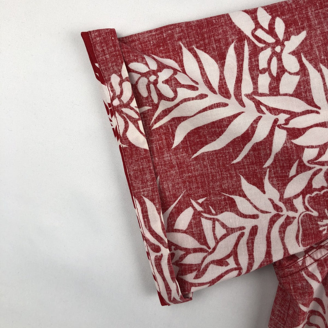 90'S Go Barefoot All-Over Hibiscus Pattern Button-Down Aloha Shirt, Boxy Shirt, Made in USA, Men's XXL Equivalent, Vintage cotton red type Vintage Second Hand