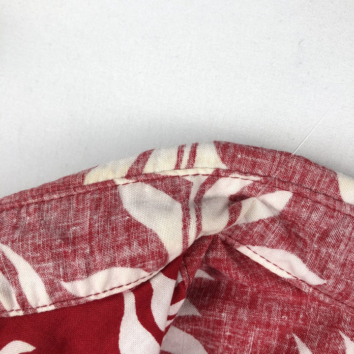 90'S Go Barefoot All-Over Hibiscus Pattern Button-Down Aloha Shirt, Boxy Shirt, Made in USA, Men's XXL Equivalent, Vintage cotton red type Vintage Second Hand