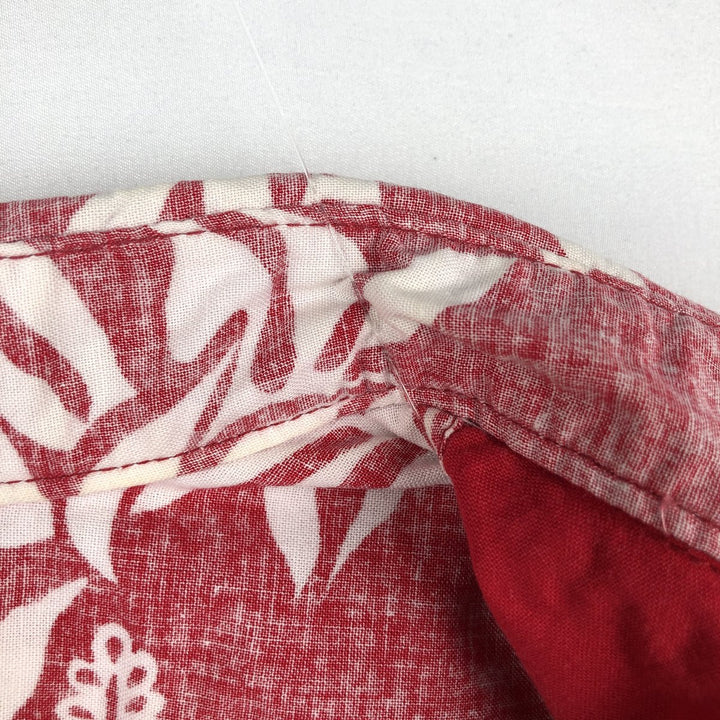 90'S Go Barefoot All-Over Hibiscus Pattern Button-Down Aloha Shirt, Boxy Shirt, Made in USA, Men's XXL Equivalent, Vintage cotton red type Vintage Second Hand