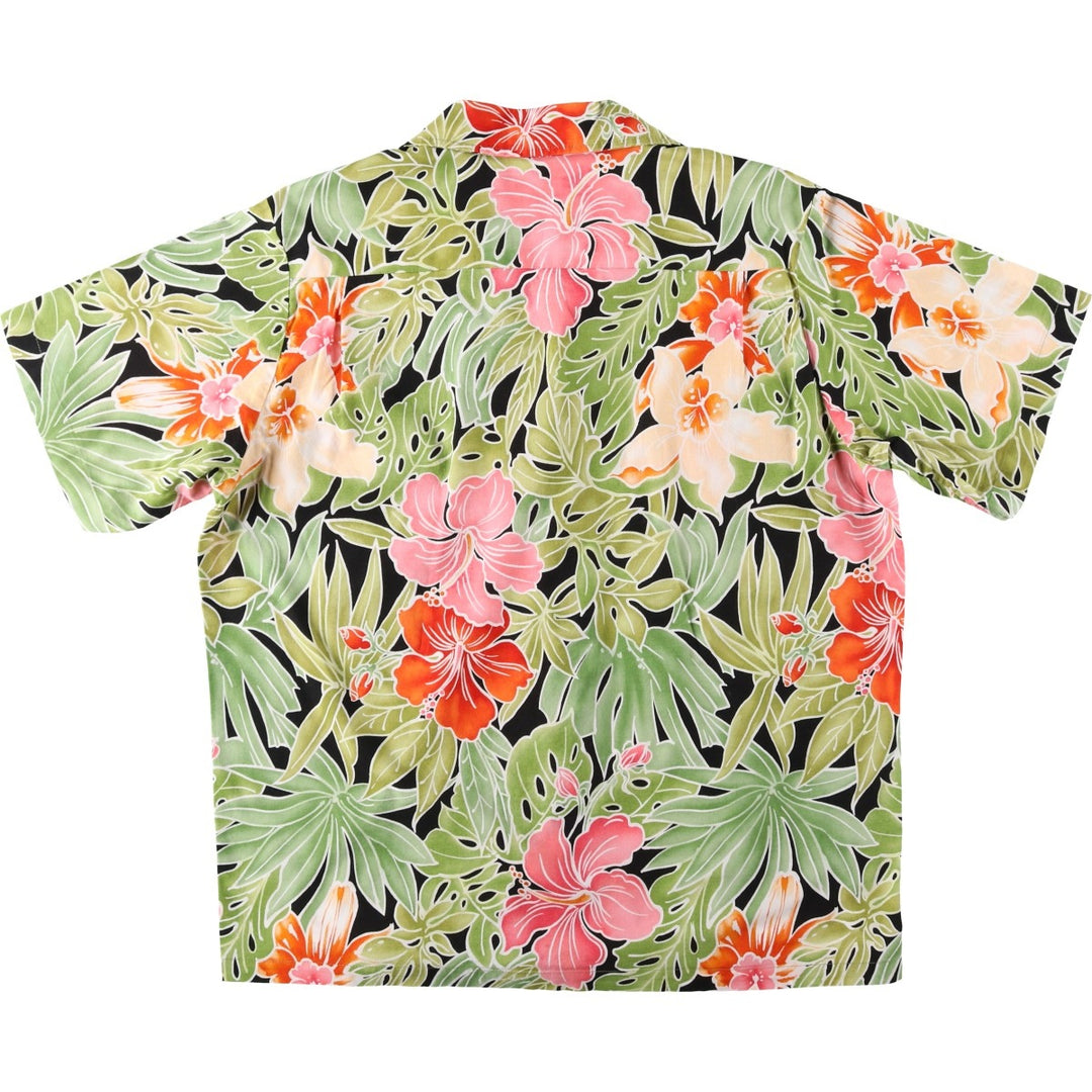 NEWPORT All-over print hibiscus pattern, leaf pattern, open collar Hawaiian aloha shirt, boxy shirt, made in USA, men's size L equivalent. cotton green type Vintage Second Hand