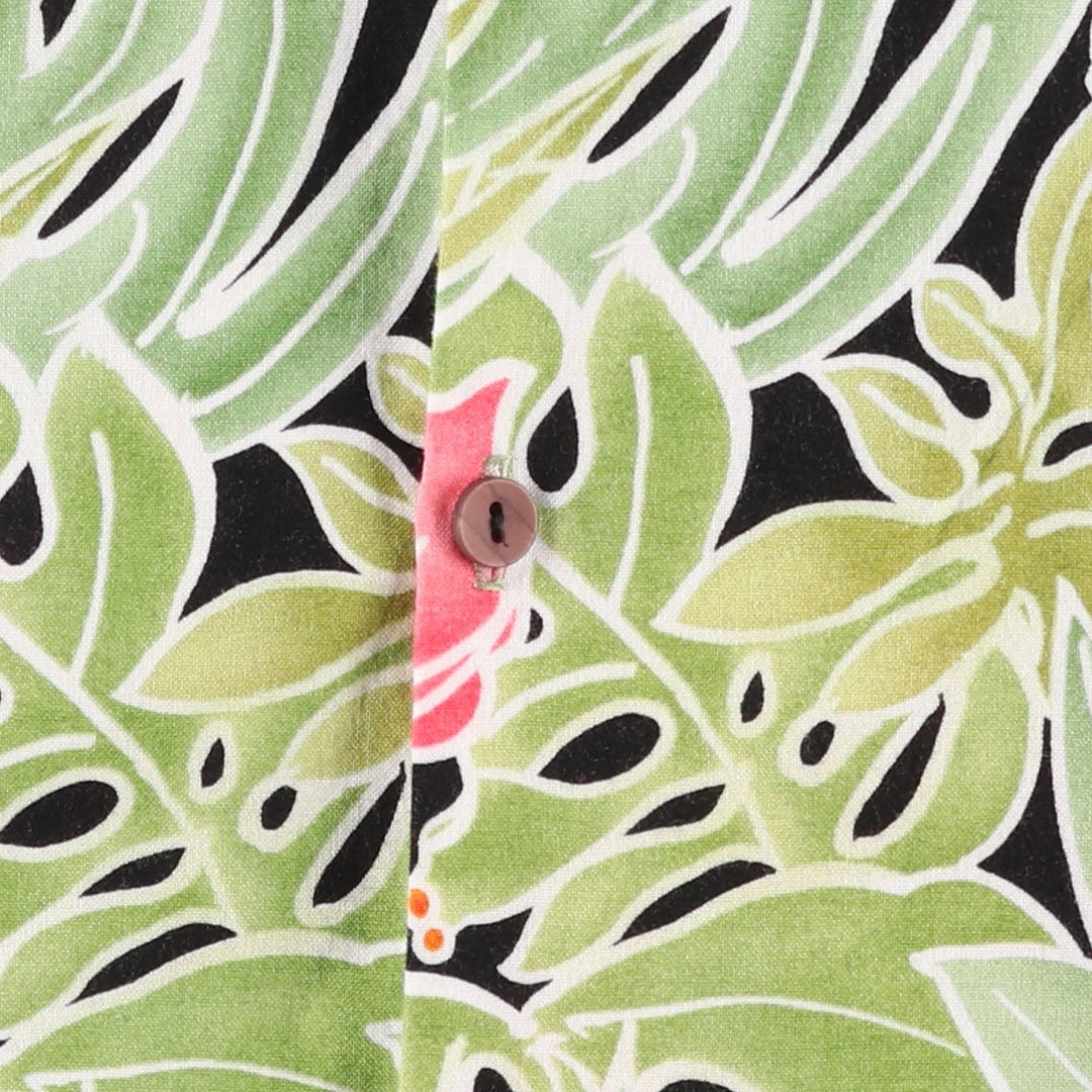 NEWPORT All-over print hibiscus pattern, leaf pattern, open collar Hawaiian aloha shirt, boxy shirt, made in USA, men's size L equivalent. cotton green type Vintage Second Hand