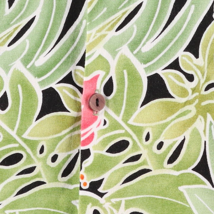NEWPORT All-over print hibiscus pattern, leaf pattern, open collar Hawaiian aloha shirt, boxy shirt, made in USA, men's size L equivalent. cotton green type Vintage Second Hand
