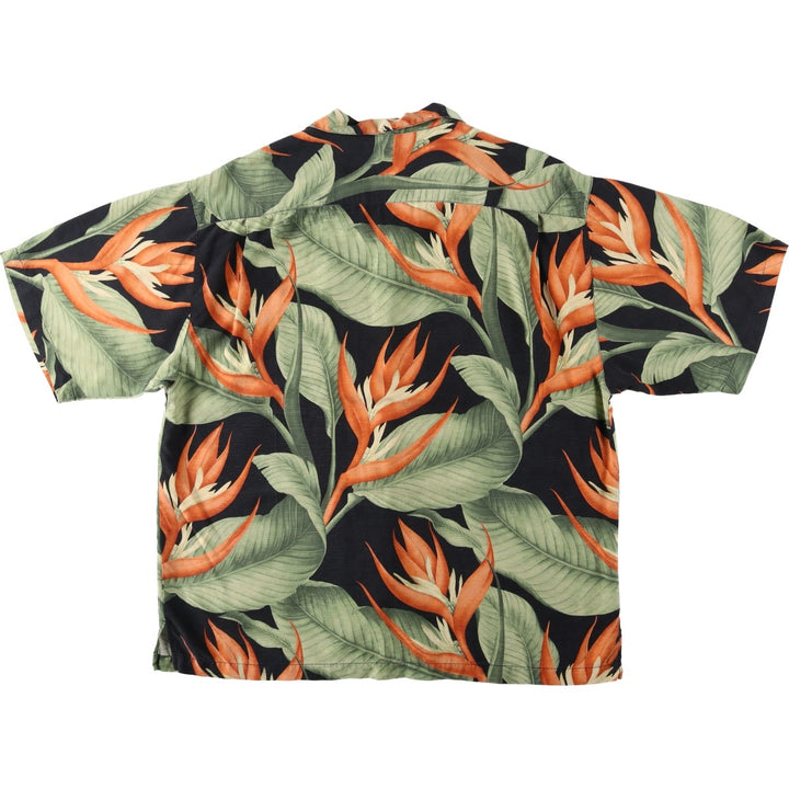Tommy Bahama all-over floral print open-collar silk Hawaiian Aloha shirt, boxy style, men's size XL. silk black type Vintage Second Hand