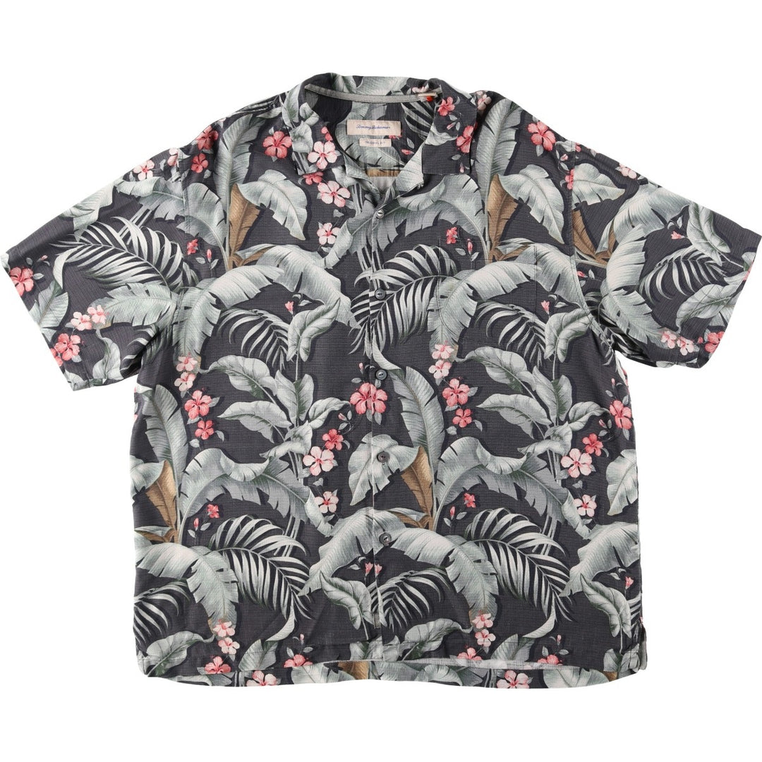 Tommy Bahama Original Fit Hibiscus Pattern Leaf Pattern Open Collar Silk Aloha Shirt Box Shirt Men's XL Equivalent silk black type Vintage Second Hand