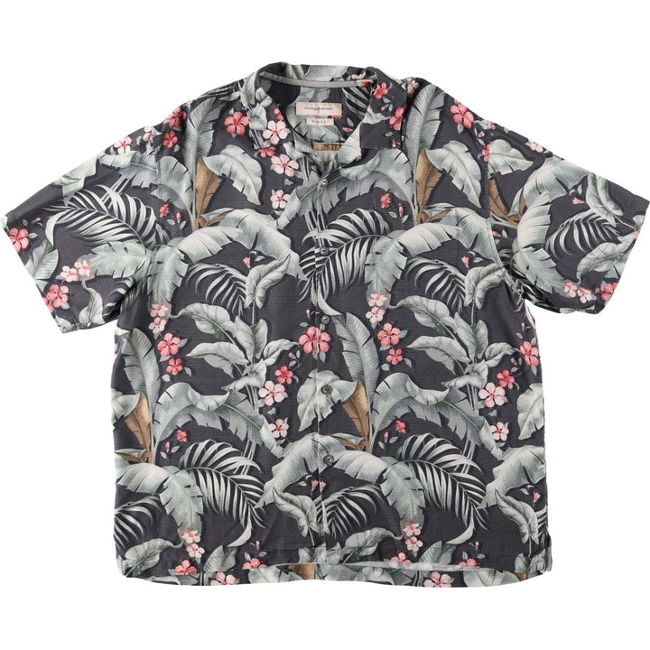 Tommy Bahama Original Fit Hibiscus Pattern Leaf Pattern Open Collar Silk Aloha Shirt Box Shirt Men's XL Equivalent silk black type Vintage Second Hand