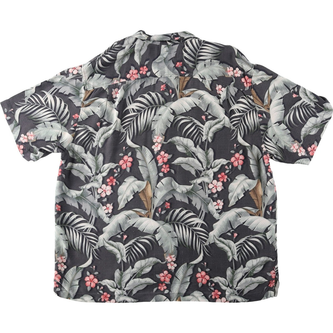 Tommy Bahama Original Fit Hibiscus Pattern Leaf Pattern Open Collar Silk Aloha Shirt Box Shirt Men's XL Equivalent silk black type Vintage Second Hand