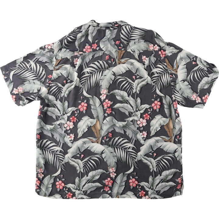 Tommy Bahama Original Fit Hibiscus Pattern Leaf Pattern Open Collar Silk Aloha Shirt Box Shirt Men's XL Equivalent silk black type Vintage Second Hand