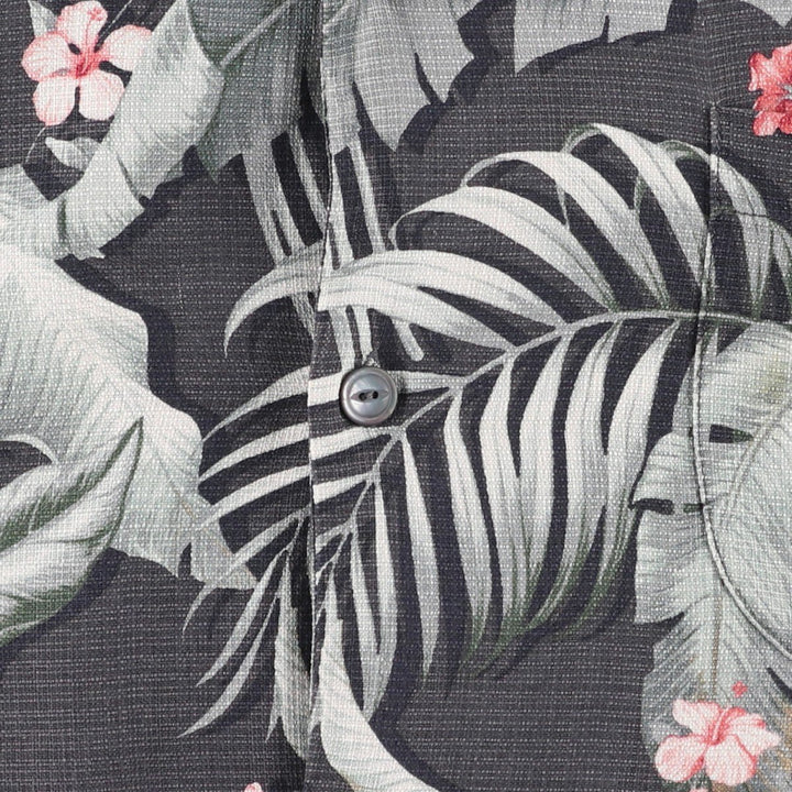 Tommy Bahama Original Fit Hibiscus Pattern Leaf Pattern Open Collar Silk Aloha Shirt Box Shirt Men's XL Equivalent silk black type Vintage Second Hand