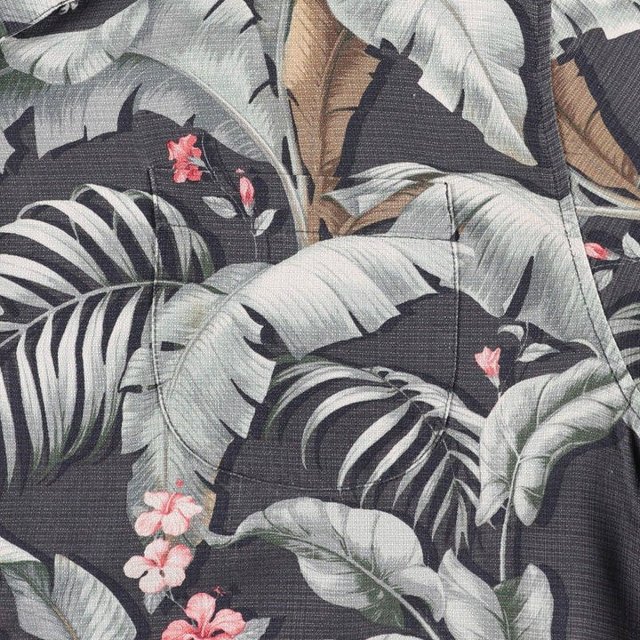 Tommy Bahama Original Fit Hibiscus Pattern Leaf Pattern Open Collar Silk Aloha Shirt Box Shirt Men's XL Equivalent silk black type Vintage Second Hand