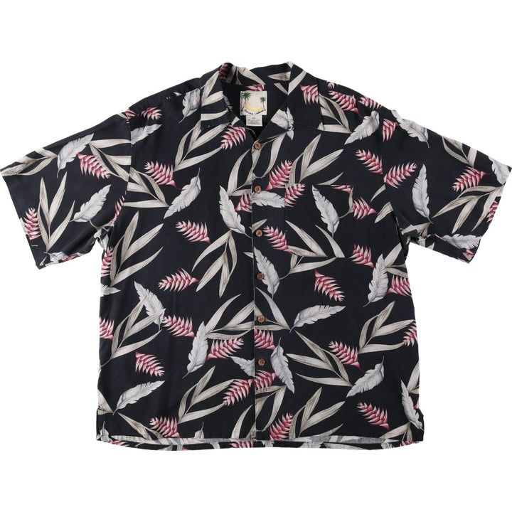 Banana Cabana All-over Floral Print Open Collar Silk Hawaiian Aloha Shirt Box Shirt Men's XL Equivalent silk black type Vintage Second Hand