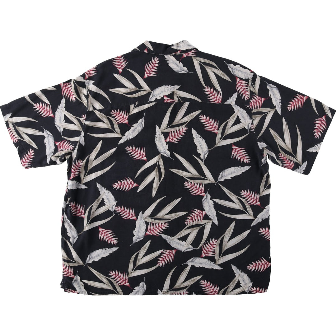 Banana Cabana All-over Floral Print Open Collar Silk Hawaiian Aloha Shirt Box Shirt Men's XL Equivalent silk black type Vintage Second Hand