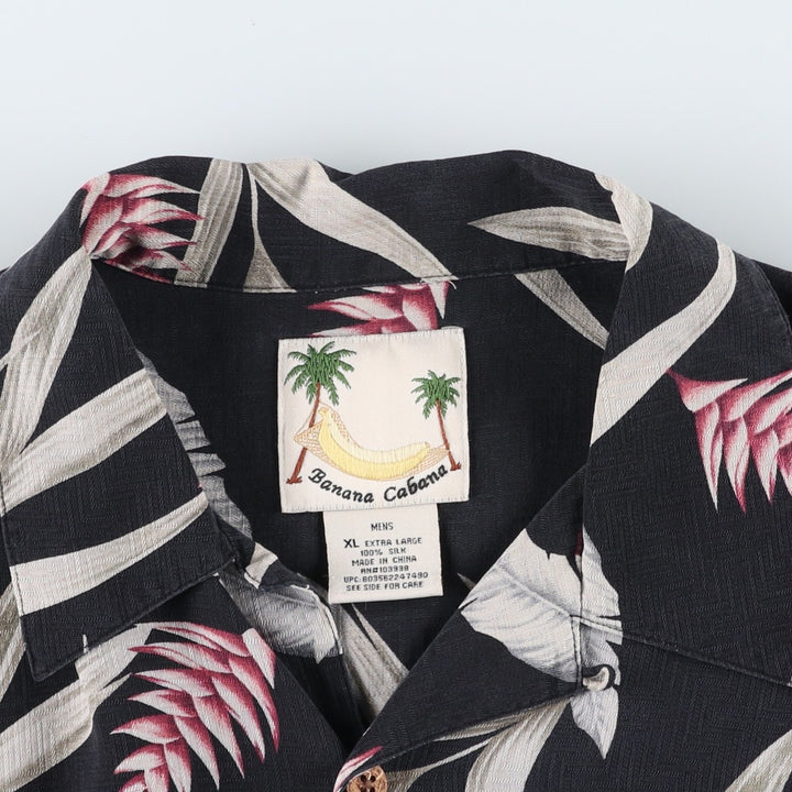 Banana Cabana All-over Floral Print Open Collar Silk Hawaiian Aloha Shirt Box Shirt Men's XL Equivalent silk black type Vintage Second Hand