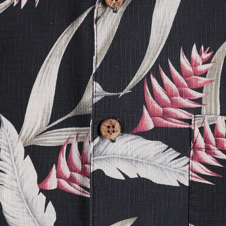 Banana Cabana All-over Floral Print Open Collar Silk Hawaiian Aloha Shirt Box Shirt Men's XL Equivalent silk black type Vintage Second Hand