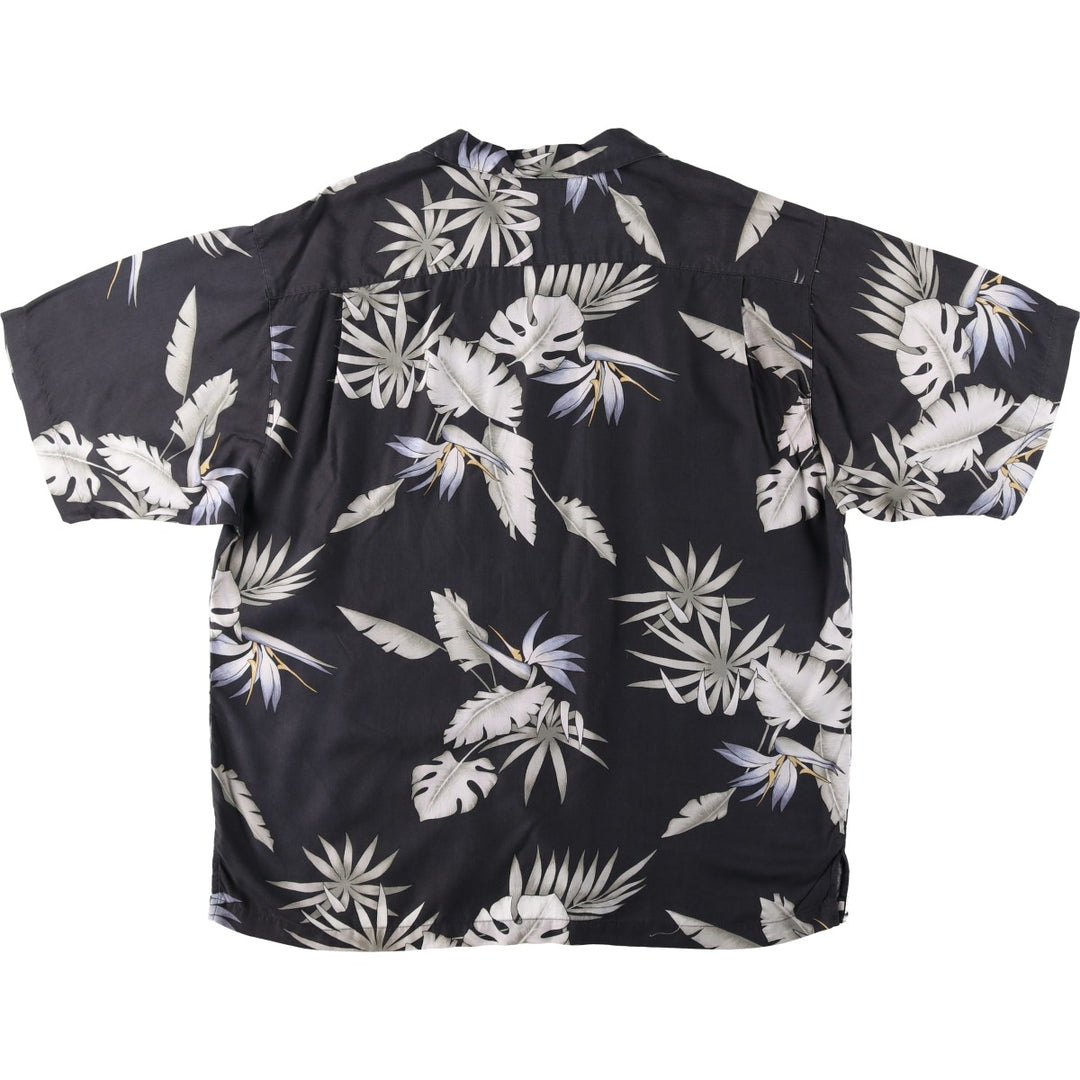 90'S Tommy Bahama all-over floral print open-collar rayon Hawaiian Aloha shirt, boxy fit, men's size XL. Rayon black type Vintage Second Hand