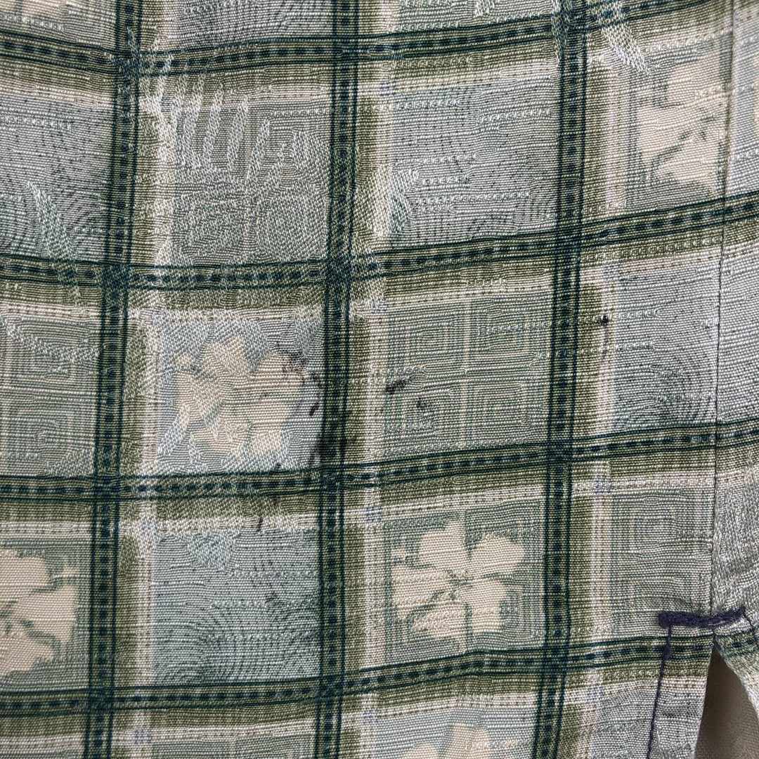 Tommy Bahama all-over print silk patchwork open-collar Hawaiian Aloha shirt, boxy style, men's size M. silk green type Vintage Second Hand