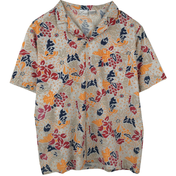 Envoy All-over print open-collar Hawaiian Aloha shirt, boxy style, made in USA, men's size L equivalent. cotton gray type Vintage Second Hand