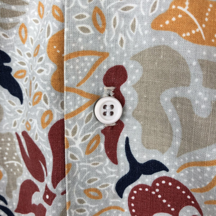 Envoy All-over print open-collar Hawaiian Aloha shirt, boxy style, made in USA, men's size L equivalent. cotton gray type Vintage Second Hand