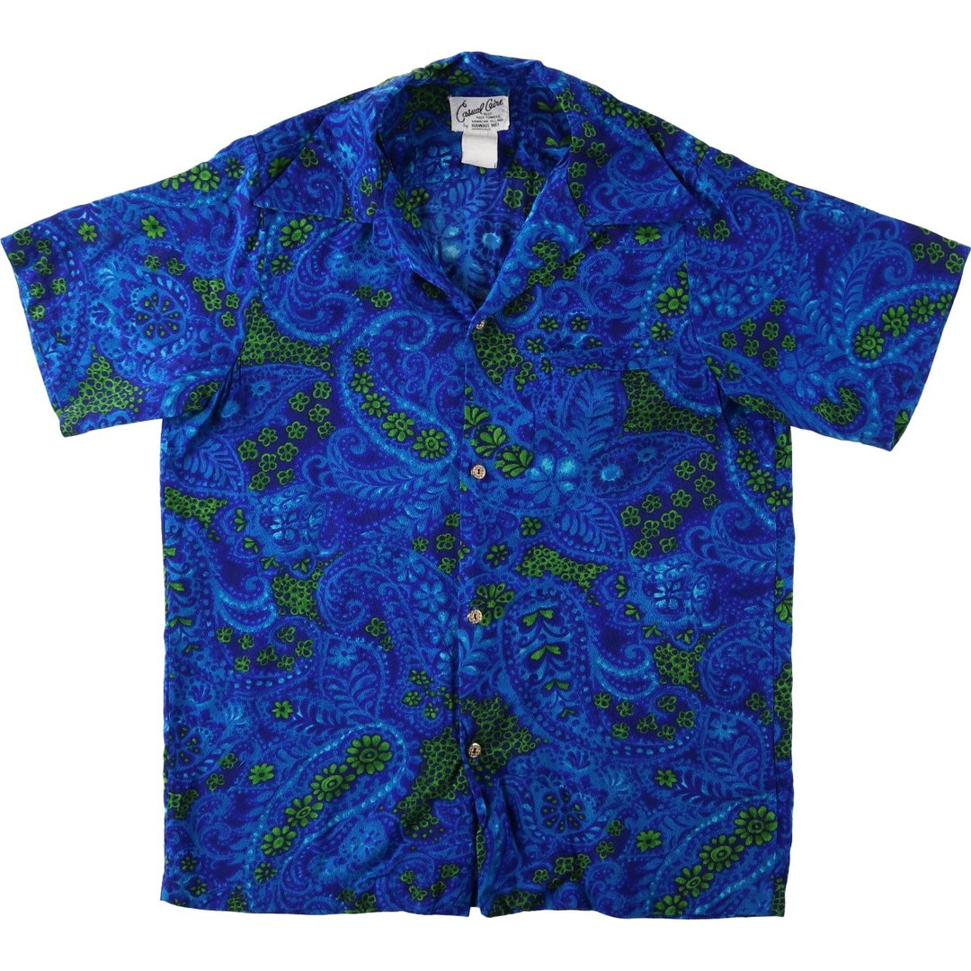 1960'S Casual Aire All-over Paisley Pattern Open Collar Hawaiian Aloha Shirt Box Shirt Men's XL (approx.) acrylic Navy blue Vintage Second Hand