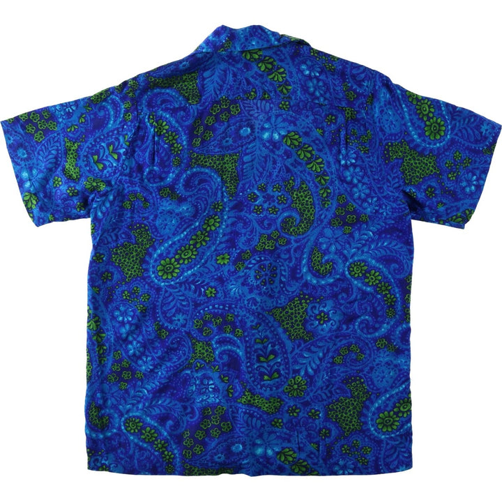 1960'S Casual Aire All-over Paisley Pattern Open Collar Hawaiian Aloha Shirt Box Shirt Men's XL (approx.) acrylic Navy blue Vintage Second Hand