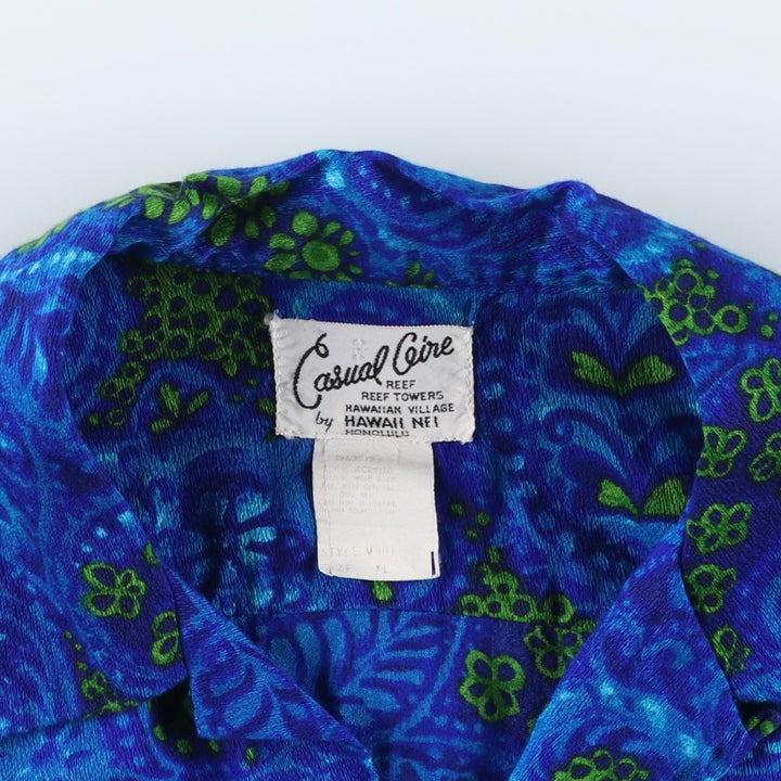 1960'S Casual Aire All-over Paisley Pattern Open Collar Hawaiian Aloha Shirt Box Shirt Men's XL (approx.) acrylic Navy blue Vintage Second Hand