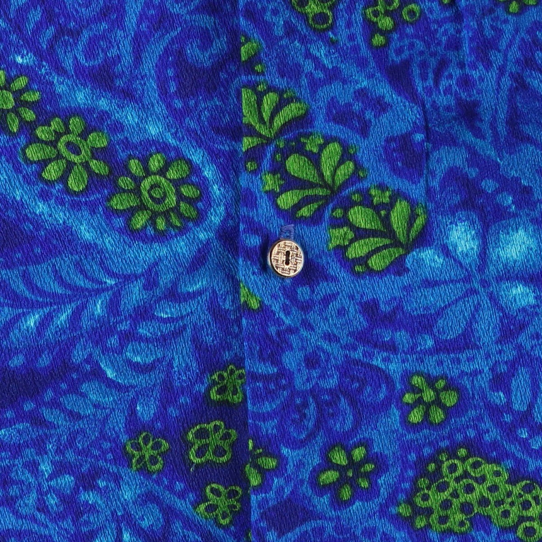 1960'S Casual Aire All-over Paisley Pattern Open Collar Hawaiian Aloha Shirt Box Shirt Men's XL (approx.) acrylic Navy blue Vintage Second Hand