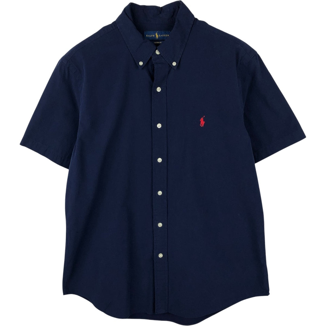 Ralph Lauren CUSTOM FIT Short-Sleeve Button-Down Shirt, Men's Size L (approx.) cotton navy blue type Vintage Second Hand