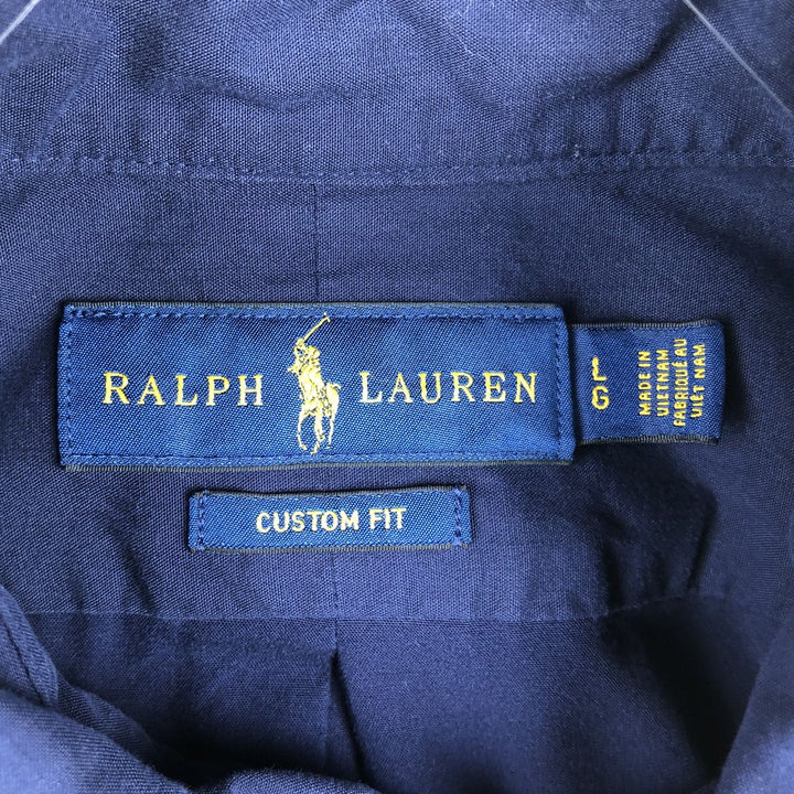 Ralph Lauren CUSTOM FIT Short-Sleeve Button-Down Shirt, Men's Size L (approx.) cotton navy blue type Vintage Second Hand