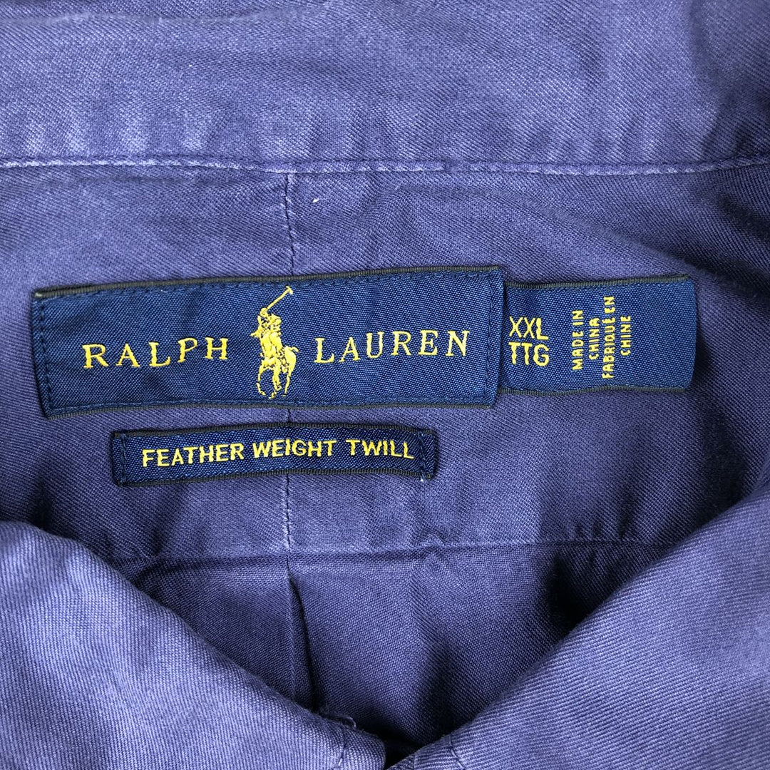 Ralph Lauren Featherweight Twill Short-Sleeve Button-Down Shirt, Men's Size XXL (approx.) cotton purple type Vintage Second Hand