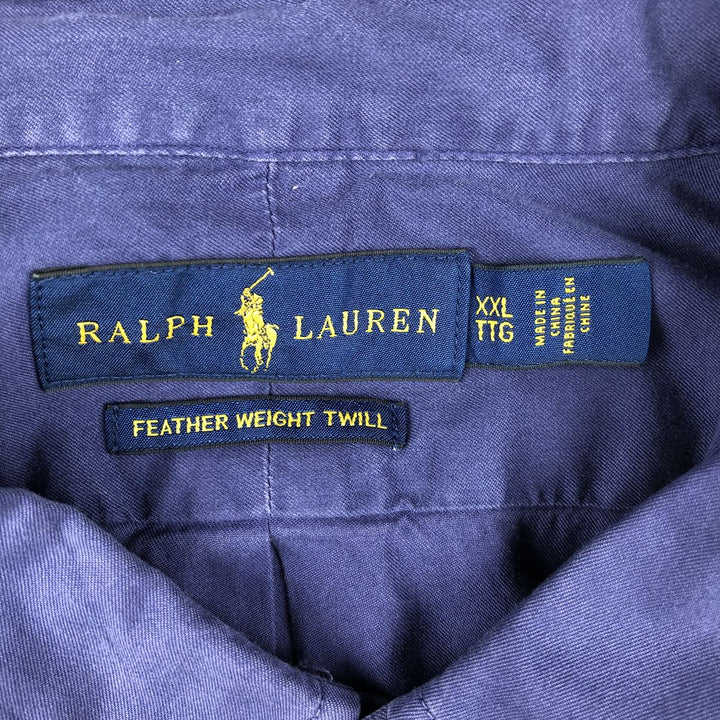Ralph Lauren Featherweight Twill Short-Sleeve Button-Down Shirt, Men's Size XXL (approx.) cotton purple type Vintage Second Hand