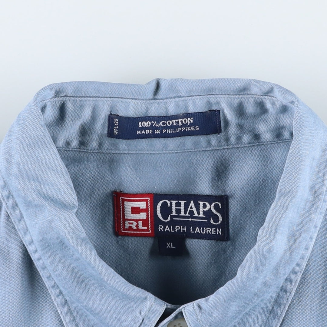 Ralph Lauren CHAPS short sleeve button down shirt for men, equivalent to XL cotton blue type Vintage Second Hand